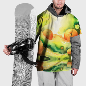 Накидка на куртку 3D с принтом Апельсины в зеленых волнах акварель в Тюмени, 100% полиэстер |  | Тематика изображения на принте: 