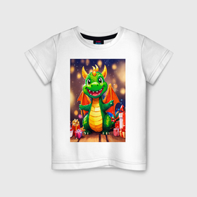Детская футболка хлопок с принтом Милый дракон в Курске, 100% хлопок | круглый вырез горловины, полуприлегающий силуэт, длина до линии бедер | Тематика изображения на принте: 