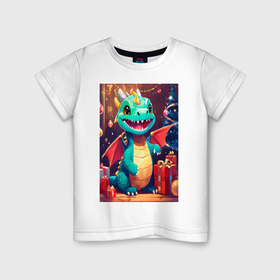 Детская футболка хлопок с принтом Улыбка дракона в Курске, 100% хлопок | круглый вырез горловины, полуприлегающий силуэт, длина до линии бедер | Тематика изображения на принте: 