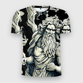 Мужская футболка 3D Slim с принтом Зевс Бог грома в Екатеринбурге, 100% полиэстер с улучшенными характеристиками | приталенный силуэт, круглая горловина, широкие плечи, сужается к линии бедра | 