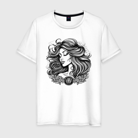 Мужская футболка хлопок с принтом Рисунок девушки в Петрозаводске, 100% хлопок | прямой крой, круглый вырез горловины, длина до линии бедер, слегка спущенное плечо. | 