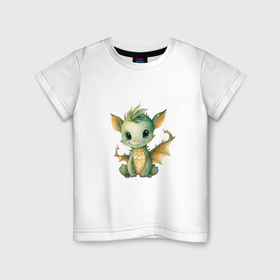 Детская футболка хлопок с принтом Бэби дракон в Курске, 100% хлопок | круглый вырез горловины, полуприлегающий силуэт, длина до линии бедер | Тематика изображения на принте: 
