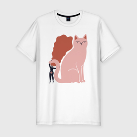 Мужская футболка хлопок Slim с принтом Girl and cat в Кировске, 92% хлопок, 8% лайкра | приталенный силуэт, круглый вырез ворота, длина до линии бедра, короткий рукав | 