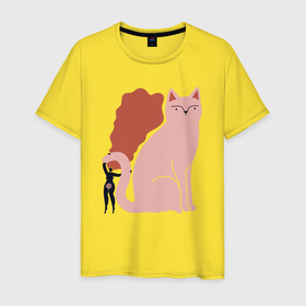 Мужская футболка хлопок с принтом Girl and cat в Кировске, 100% хлопок | прямой крой, круглый вырез горловины, длина до линии бедер, слегка спущенное плечо. | Тематика изображения на принте: 