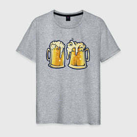 Мужская футболка хлопок с принтом Две кружки пива в Белгороде, 100% хлопок | прямой крой, круглый вырез горловины, длина до линии бедер, слегка спущенное плечо. | Тематика изображения на принте: 