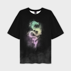 Мужская футболка oversize 3D с принтом Китайский дракон из цветного дыма ,  |  | Тематика изображения на принте: 