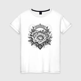 Женская футболка хлопок с принтом Чёрно белый рисунок розы в Екатеринбурге, 100% хлопок | прямой крой, круглый вырез горловины, длина до линии бедер, слегка спущенное плечо | 