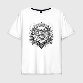 Мужская футболка хлопок Oversize с принтом Чёрно белый рисунок розы в Тюмени, 100% хлопок | свободный крой, круглый ворот, “спинка” длиннее передней части | 