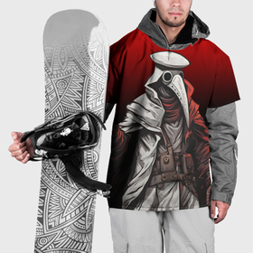 Накидка на куртку 3D с принтом Чумной доктор и  чёрно красный градиент в Тюмени, 100% полиэстер |  | 