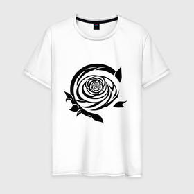 Мужская футболка хлопок с принтом Трайбл узоры роза в Курске, 100% хлопок | прямой крой, круглый вырез горловины, длина до линии бедер, слегка спущенное плечо. | 
