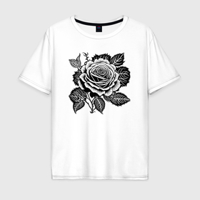 Мужская футболка хлопок Oversize с принтом Чёрно белая роза в Петрозаводске, 100% хлопок | свободный крой, круглый ворот, “спинка” длиннее передней части | Тематика изображения на принте: 