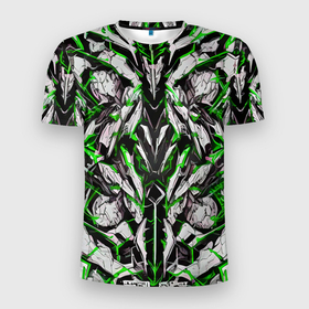 Мужская футболка 3D Slim с принтом Зелёная кибернетическая броня в Курске, 100% полиэстер с улучшенными характеристиками | приталенный силуэт, круглая горловина, широкие плечи, сужается к линии бедра | Тематика изображения на принте: 