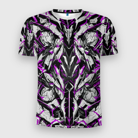 Мужская футболка 3D Slim с принтом Фиолетовая кибернетическая броня в Курске, 100% полиэстер с улучшенными характеристиками | приталенный силуэт, круглая горловина, широкие плечи, сужается к линии бедра | Тематика изображения на принте: 