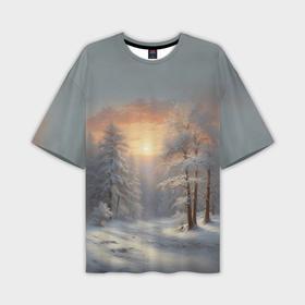 Мужская футболка oversize 3D с принтом Морозное утро в лесу в Петрозаводске,  |  | 