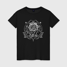Женская футболка хлопок с принтом Чёрно белая роза цветы в Тюмени, 100% хлопок | прямой крой, круглый вырез горловины, длина до линии бедер, слегка спущенное плечо | 