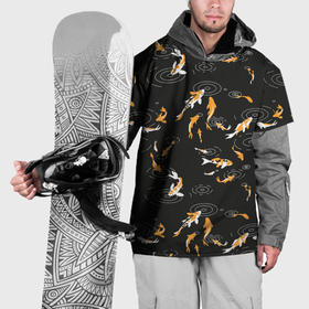 Накидка на куртку 3D с принтом Карпы кои и дождь в Новосибирске, 100% полиэстер |  | Тематика изображения на принте: 