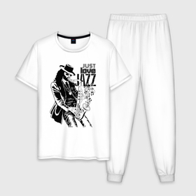 Мужская пижама хлопок с принтом Just love jazz , 100% хлопок | брюки и футболка прямого кроя, без карманов, на брюках мягкая резинка на поясе и по низу штанин
 | Тематика изображения на принте: 