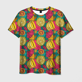 Мужская футболка 3D с принтом Банановые грозди в Курске, 100% полиэфир | прямой крой, круглый вырез горловины, длина до линии бедер | 