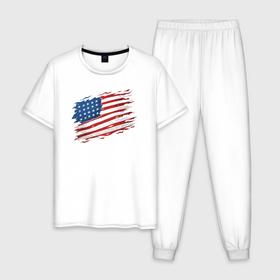Мужская пижама хлопок с принтом USA flag , 100% хлопок | брюки и футболка прямого кроя, без карманов, на брюках мягкая резинка на поясе и по низу штанин
 | Тематика изображения на принте: 