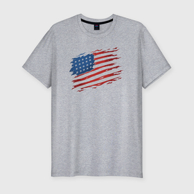 Мужская футболка хлопок Slim с принтом USA flag , 92% хлопок, 8% лайкра | приталенный силуэт, круглый вырез ворота, длина до линии бедра, короткий рукав | Тематика изображения на принте: 