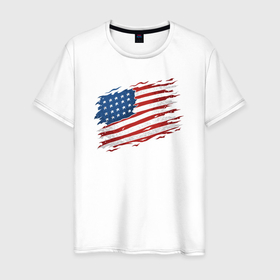 Мужская футболка хлопок с принтом USA flag , 100% хлопок | прямой крой, круглый вырез горловины, длина до линии бедер, слегка спущенное плечо. | Тематика изображения на принте: 