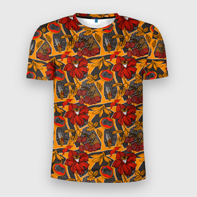 Мужская футболка 3D Slim с принтом Цветочное разноцветье в Новосибирске, 100% полиэстер с улучшенными характеристиками | приталенный силуэт, круглая горловина, широкие плечи, сужается к линии бедра | 