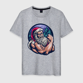 Мужская футболка хлопок с принтом Power Santa в Курске, 100% хлопок | прямой крой, круглый вырез горловины, длина до линии бедер, слегка спущенное плечо. | Тематика изображения на принте: 