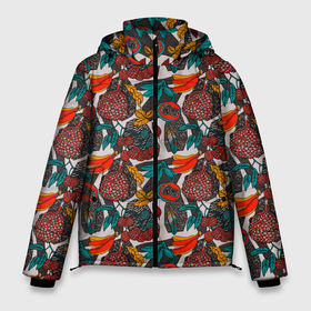 Мужская зимняя куртка 3D с принтом Тропический фруктовый узор в Санкт-Петербурге, верх — 100% полиэстер; подкладка — 100% полиэстер; утеплитель — 100% полиэстер | длина ниже бедра, свободный силуэт Оверсайз. Есть воротник-стойка, отстегивающийся капюшон и ветрозащитная планка. 

Боковые карманы с листочкой на кнопках и внутренний карман на молнии. | 
