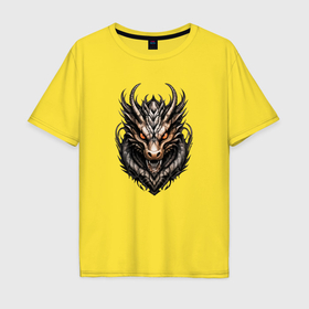 Мужская футболка хлопок Oversize с принтом Деревянный сердцевидный дракон в Тюмени, 100% хлопок | свободный крой, круглый ворот, “спинка” длиннее передней части | 