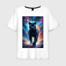 Мужская футболка хлопок Oversize с принтом Черная пантера космос в Екатеринбурге, 100% хлопок | свободный крой, круглый ворот, “спинка” длиннее передней части | 