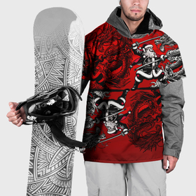 Накидка на куртку 3D с принтом Дед Мороз самурай с катаной и драконом в Новосибирске, 100% полиэстер |  | 