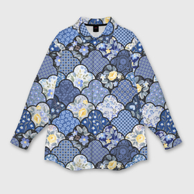 Мужская рубашка oversize 3D с принтом Цветочный лоскутный коллаж в Кировске,  |  | 