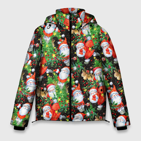 Мужская зимняя куртка 3D с принтом Деды Морозы с подарками в Екатеринбурге, верх — 100% полиэстер; подкладка — 100% полиэстер; утеплитель — 100% полиэстер | длина ниже бедра, свободный силуэт Оверсайз. Есть воротник-стойка, отстегивающийся капюшон и ветрозащитная планка. 

Боковые карманы с листочкой на кнопках и внутренний карман на молнии. | Тематика изображения на принте: 