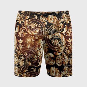 Мужские шорты спортивные с принтом Пейсли золотые узоры в Петрозаводске,  |  | Тематика изображения на принте: 