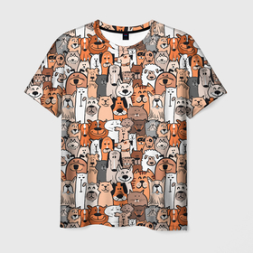 Мужская футболка 3D с принтом Собаки и коты разных пород в Екатеринбурге, 100% полиэфир | прямой крой, круглый вырез горловины, длина до линии бедер | Тематика изображения на принте: 