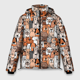 Мужская зимняя куртка 3D с принтом Собаки и коты разных пород в Белгороде, верх — 100% полиэстер; подкладка — 100% полиэстер; утеплитель — 100% полиэстер | длина ниже бедра, свободный силуэт Оверсайз. Есть воротник-стойка, отстегивающийся капюшон и ветрозащитная планка. 

Боковые карманы с листочкой на кнопках и внутренний карман на молнии. | Тематика изображения на принте: 