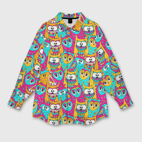 Мужская рубашка oversize 3D с принтом Разноцветные совы в Петрозаводске,  |  | Тематика изображения на принте: 