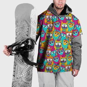 Накидка на куртку 3D с принтом Разноцветные совы в Петрозаводске, 100% полиэстер |  | Тематика изображения на принте: 
