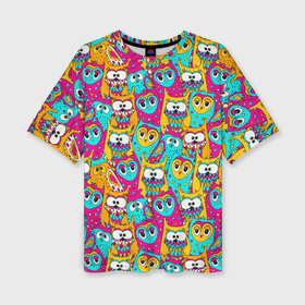 Женская футболка oversize 3D с принтом Разноцветные совы в Курске,  |  | 