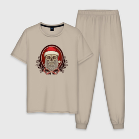 Мужская пижама хлопок с принтом Санта череп , 100% хлопок | брюки и футболка прямого кроя, без карманов, на брюках мягкая резинка на поясе и по низу штанин
 | Тематика изображения на принте: 