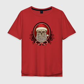 Мужская футболка хлопок Oversize с принтом Санта череп , 100% хлопок | свободный крой, круглый ворот, “спинка” длиннее передней части | 