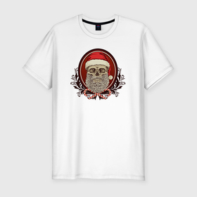 Мужская футболка хлопок Slim с принтом Санта череп в Екатеринбурге, 92% хлопок, 8% лайкра | приталенный силуэт, круглый вырез ворота, длина до линии бедра, короткий рукав | 