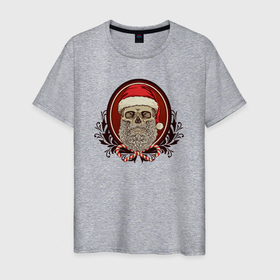 Мужская футболка хлопок с принтом Санта череп в Курске, 100% хлопок | прямой крой, круглый вырез горловины, длина до линии бедер, слегка спущенное плечо. | 