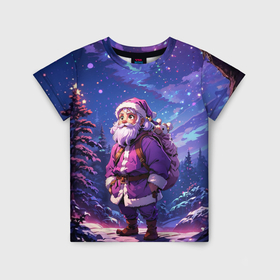 Детская футболка 3D с принтом Cartoon traveling Santa в Петрозаводске, 100% гипоаллергенный полиэфир | прямой крой, круглый вырез горловины, длина до линии бедер, чуть спущенное плечо, ткань немного тянется | 