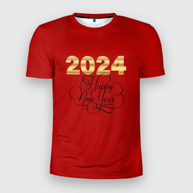 Мужская футболка 3D Slim с принтом С Новым годом 2024 в Екатеринбурге, 100% полиэстер с улучшенными характеристиками | приталенный силуэт, круглая горловина, широкие плечи, сужается к линии бедра | 
