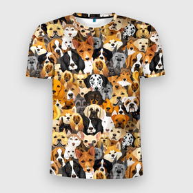 Мужская футболка 3D Slim с принтом Собаки разных пород в Белгороде, 100% полиэстер с улучшенными характеристиками | приталенный силуэт, круглая горловина, широкие плечи, сужается к линии бедра | Тематика изображения на принте: 