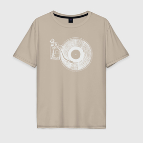 Мужская футболка хлопок Oversize с принтом Music vinyl в Тюмени, 100% хлопок | свободный крой, круглый ворот, “спинка” длиннее передней части | Тематика изображения на принте: 