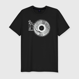 Мужская футболка хлопок Slim с принтом Music vinyl в Тюмени, 92% хлопок, 8% лайкра | приталенный силуэт, круглый вырез ворота, длина до линии бедра, короткий рукав | Тематика изображения на принте: 