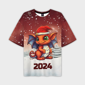 Мужская футболка oversize 3D с принтом Символ нового 2024 года маленький дракон в Тюмени,  |  | 