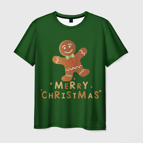 Мужская футболка 3D с принтом Пряничный человечек желает счастливого рождества в Екатеринбурге, 100% полиэфир | прямой крой, круглый вырез горловины, длина до линии бедер | 
